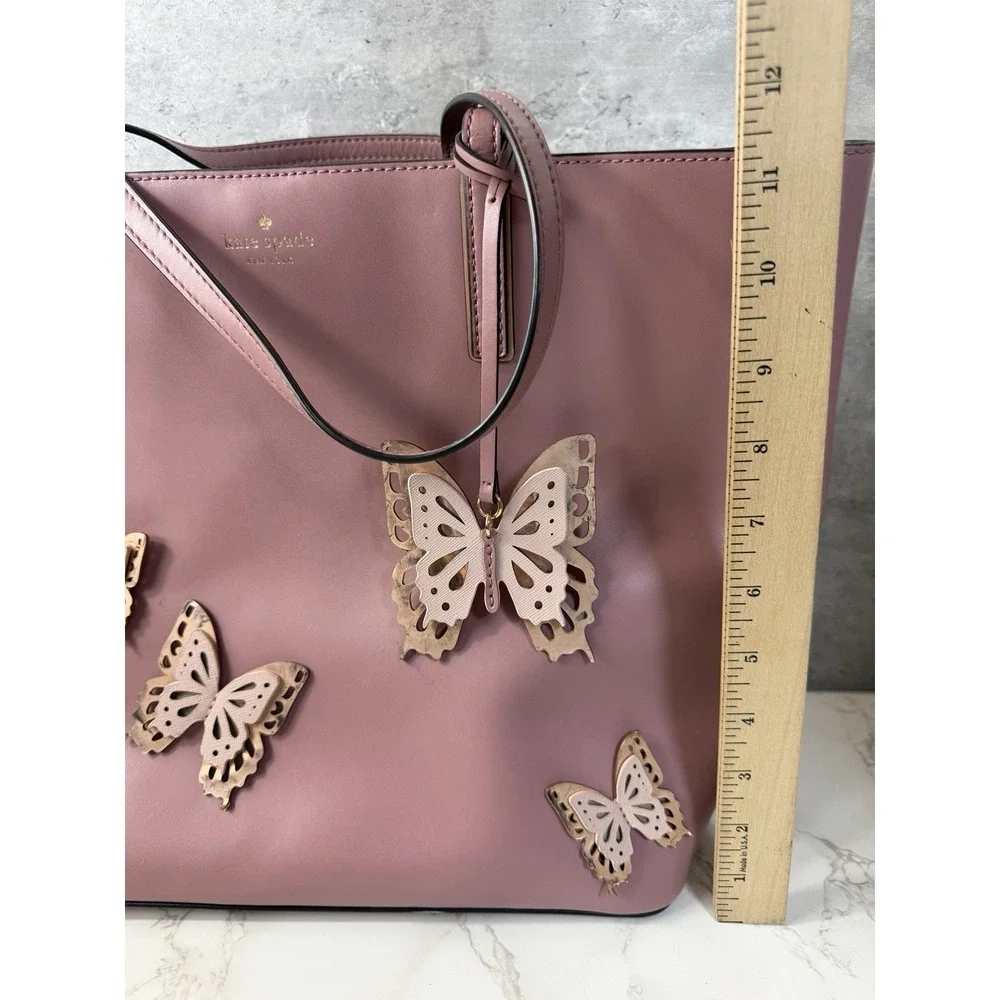 Kate Spade New York Pink Leather Butterfly Tote Shoulder Bag Large Shopper